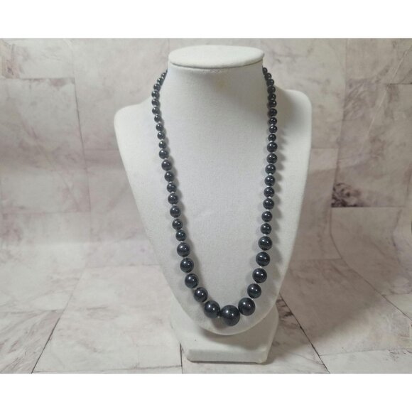 Black Pearl Necklace, Natural Fresh Water Pearl Bead Necklace, Genuine Classic - Picture 2 of 10